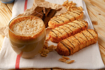 Shortbread cookies on wooden board close up