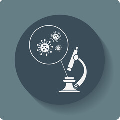 Covid19 bacterias  with the microscope. Laboratory research, analysis, testing.  Coronavirus, covid-19 vector illustration.  Concept  design. Vector icon, color pictogram