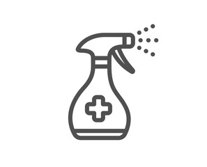 Medical cleaning line icon. Antiseptic spray sign. Washing symbol. Quality design element. Linear style medical cleaning icon. Editable stroke. Vector