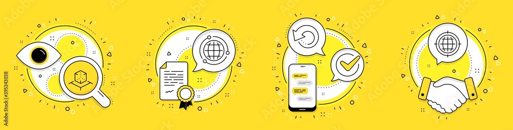 Poster recovery data, augmented reality and globe line icons set. licence, cell phone and deal vector icons