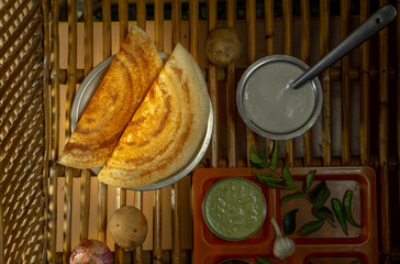 Homemade delicious and tasty dosa with selective focus and lighting