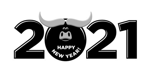 2021 year Logo design. Chinese new year of ox. Metal ox horoscope sign. New year funny symbol. Flat vector Ox sign isolated on transparent  background