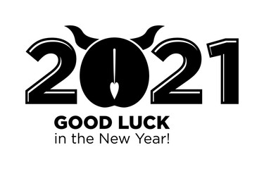 2021 wishes of good luck in the New Year. Ox, bull's ass is a funny symbol of the coming year. Vector on transparent background