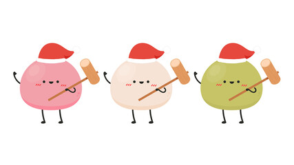 Mochi character design. free space for text. Mochi vector. Santa hat vector.