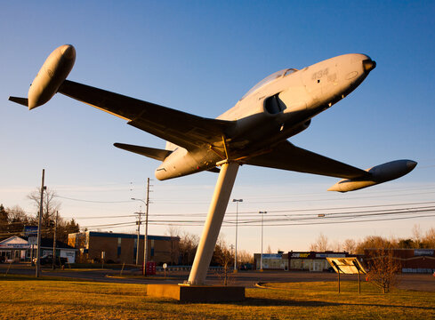 Pictou, Canada - April 30, 2016: RCAF CT-33 on pedestal. The Canadair CT-133 Silver Star was the Canadian version of Lockheed's T-33 Shooting Star.