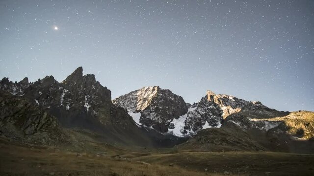 Night sky Milky Way over the mountains timelapse in Kackar Mountains, Turkey