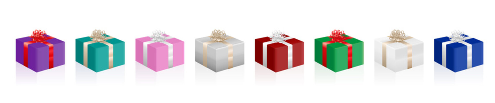 Christmas parcels, colorful set of gift packages, presents. Isolated vector illustration on white background.
