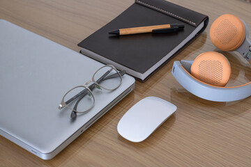 Computer with headset and glasses