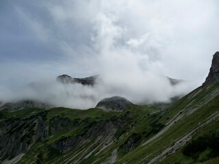 Mountain hiking tour to Soiernspitze mountain, Bavaria, Germany