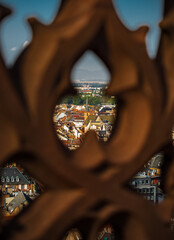 Aerial view of the city of Strasbourg. Sunny day. Red tiled roofs.
