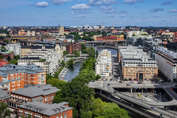 Fototapeta na wymiar Beautiful aerial view of Stockholm Old town (Gamla Stan) from the observation deck at the City Hall (Stadshuset). Stockholm, Sweden.