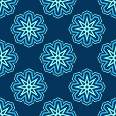 Fototapeta premium Christmas seamless snowflakes pattern. Repeating geometric shapes. New Year card illustration. Holiday design. Winter. Vector color background.