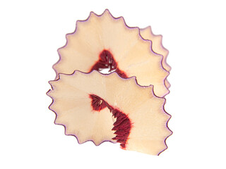 Pencil spiral sawdust macro isolated on the white