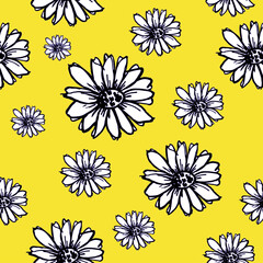 vector seamless pattern flower on yellow background. a sunny print