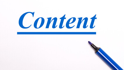 On a light background, an open blue felt-tip pen and the text CONTENT