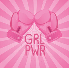 girl power lettering with boxing gloves vector illustration design