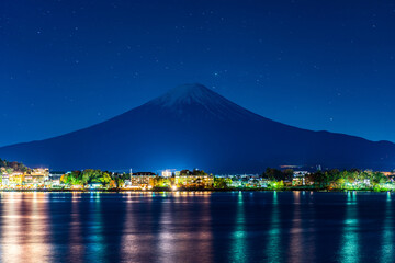Aerial Panorama Landscape of Fuji Mountain. Iconic and Symbolic Mountain of Japan. Scenic Sunset...