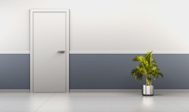 Modern office corridor with door. 3d rendering