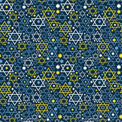 Seamless pattern. Star of David. Vector thematic texture on blue. Hanukkah surface design.