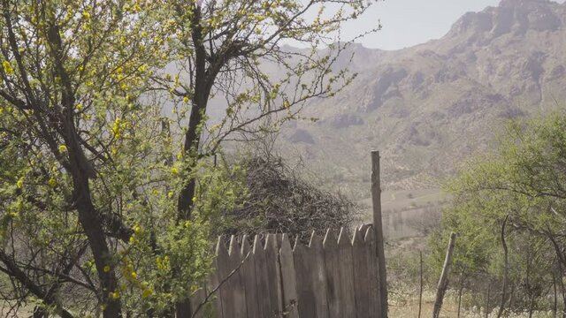 Farm entrance on rural road in the Andes mountain ranges, Chile