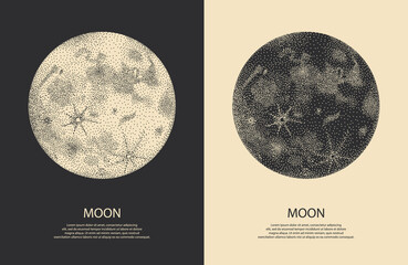 vintage retro vintage engraving style. space objects, world and phases of the moon. vector graphics, printing lacquer in the interior