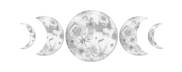 vintage retro vintage engraving style. space objects, world and phases of the moon. vector graphics, printing lacquer in the interior © chikovnaya