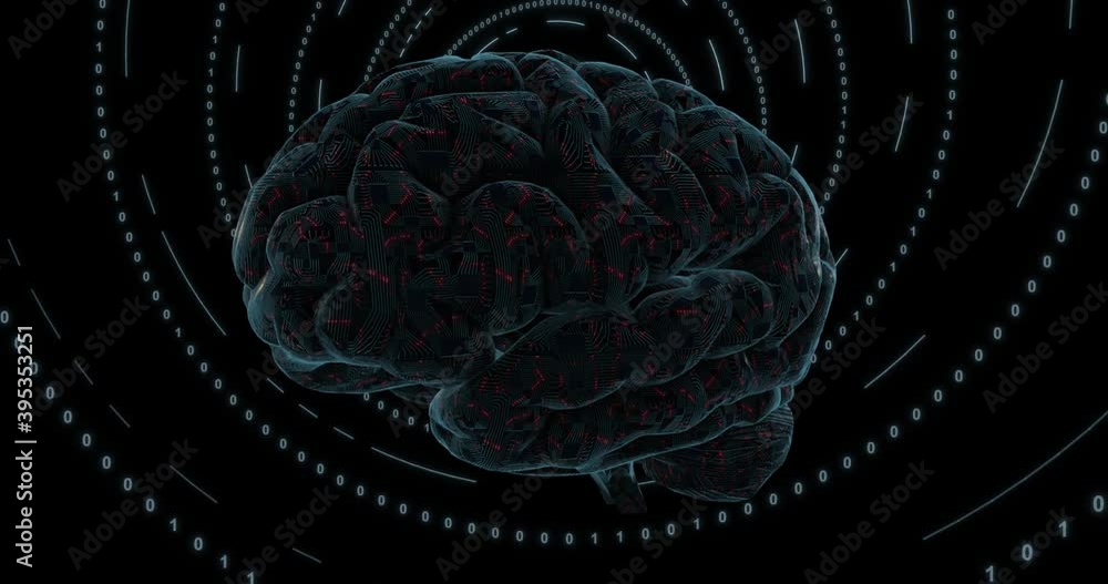 Aufkleber 3d blue digital brain covered with circuit board and cpu. digital neural network. brain energy red p