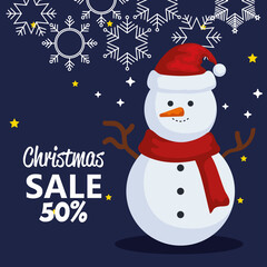 merry christmas offer sale with snowman design, winter season and decoration theme Vector illustration