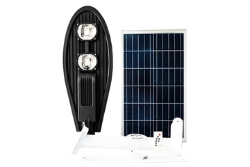 Solar Led Street or Garden Lighting with solar energy panel with isolated white background