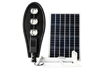 Solar Led Street or Garden Lighting with solar energy panel with isolated white background