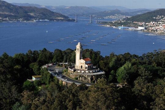 aerial view of the ria de vigo with the church of La Guia