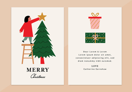 Merry Christmas Tree Greeting Card Layout 