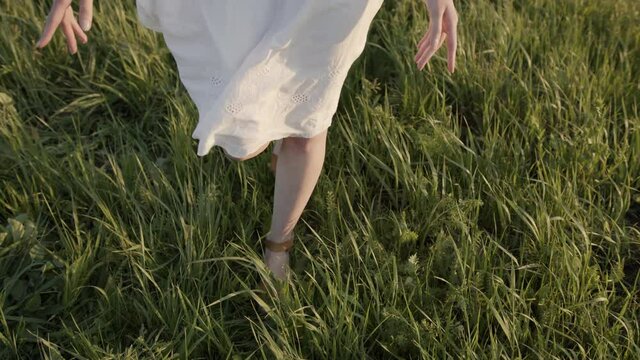 close up frame of beautiful legs in the grass