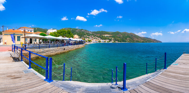 Streets of famous picturesque village Limni Evias on Euboea island, Greece.