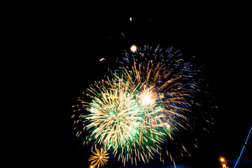 Brightly colorful fireworks and salute of various colors