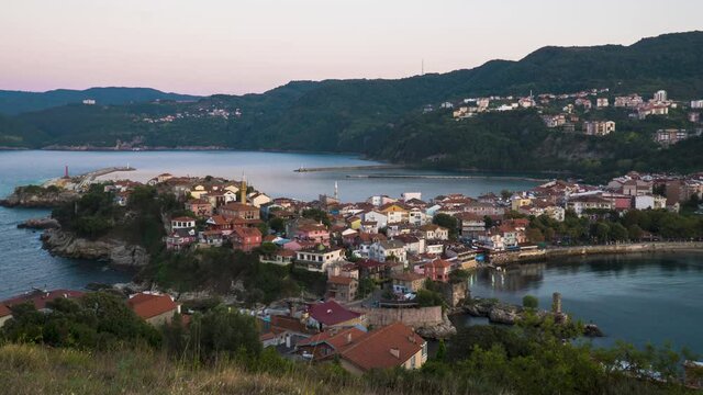 Sunset (day) to night timelapse of Amasra, Bartin Province, Turkey