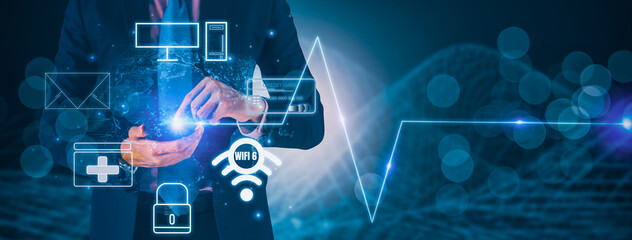 Businessman using smartphone control and analyze and process operations using artificial...