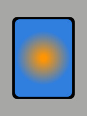 Schwarzes Tablet mit radialen blau orangem Display vor grauem Hintergrund, Computer, PC