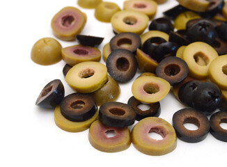 Olives on twig isolated on white background