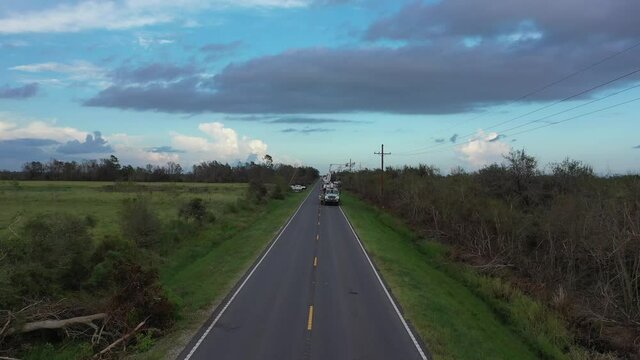 Power Company Lineman Working Hard To Restore Power After Hurricane Laura