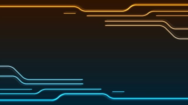 Glowing blue orange neon circuit board lines abstract motion design. Seamless looping. Video animation Ultra HD 4K 3840x2160