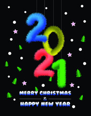 Happy new year 2021 text design Greeting vector illustration with many colorful numbers.creative greeting card design.