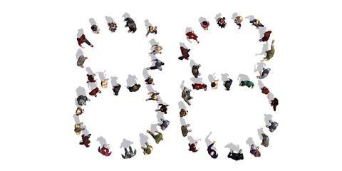 people - arranged in number 88 - top view with shadow - isolated on white background - 3D illustration