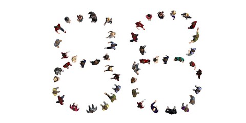 people - arranged in number 88 - top view without shadow - isolated on white background - 3D illustration