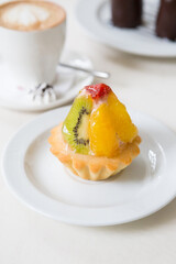 Jelly fruit cake on a cafe table