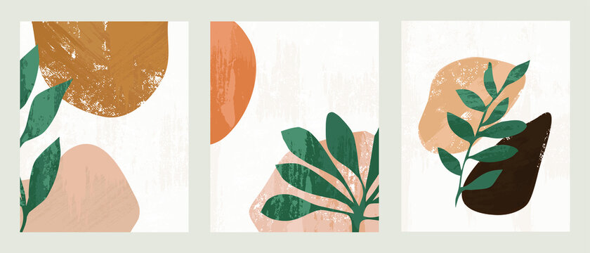 Set 3 illustration vector EPS 10 print hand draw painted abstract shapes dodles contemporary aesthetic modern art Scandinavian nordic design style