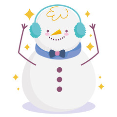 merry christmas snowman with earmuffs decoration and celebration icon