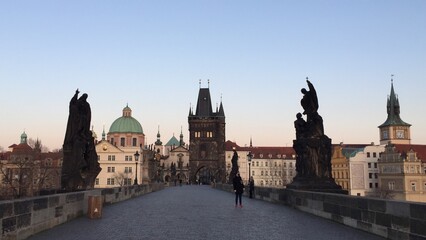 Fototapeta premium Prague Charles Bridge, the old town in the afternoon in Spring. 