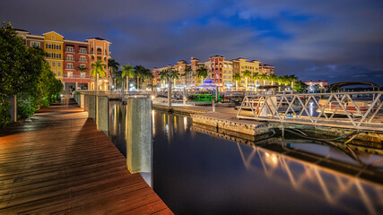 Bay in foreground of Bay Front in Naples, Florida. 