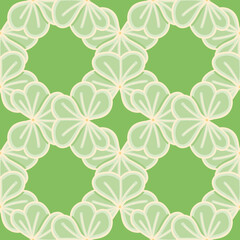 Cute clover grid seamless illustration pattern. Three leaf shamrock vector wallpaper background.